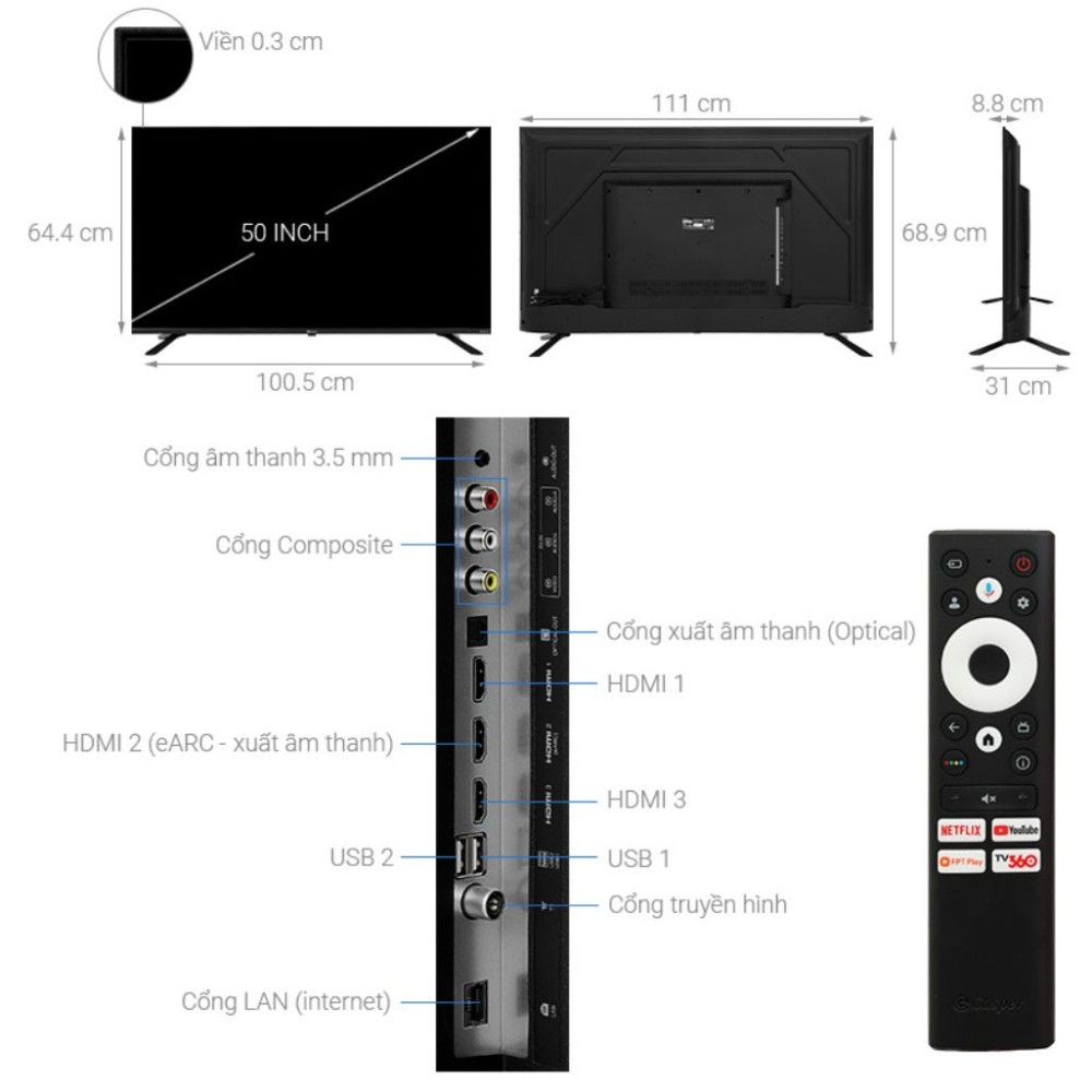 Google Tivi Casper 4K 50 inch D50UGC620 - Hàng chính hãng