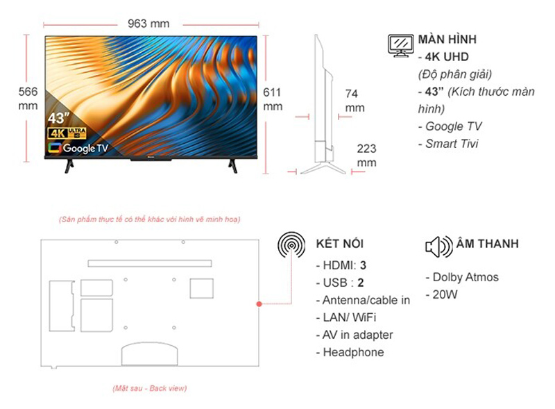 Google Tivi Hisense 4K 43 Inch 43A6500H - Hàng chính hãng