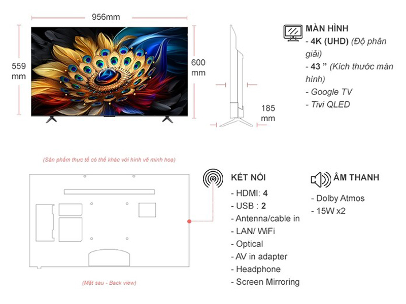 Google Tivi QLED TCL 4K 43 inch 43C655 - Hàng chính hãng