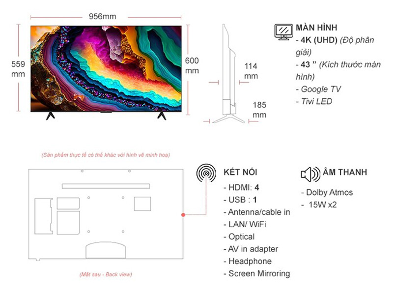 Google Tivi LED TCL 4K 43 inch 43P755 - Hàng chính hãng