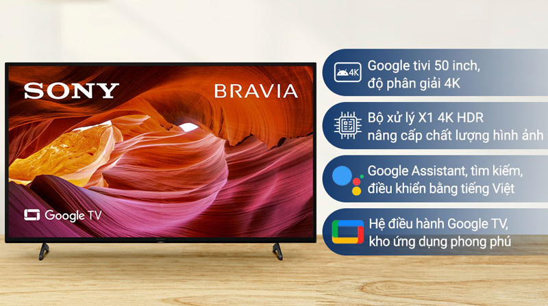 Google tivi Sony 4K 50 inch KD-50X75K - Hàng chính hãng