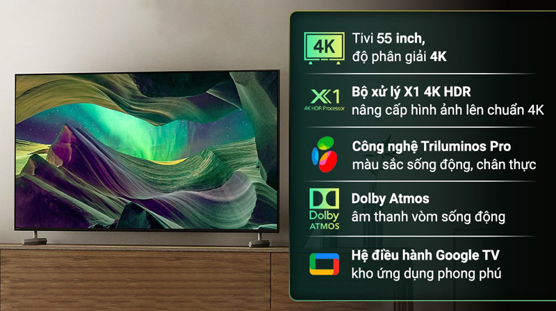 Google Tivi Sony 4K 55 inch KD-55X85L - Hàng chính hãng
