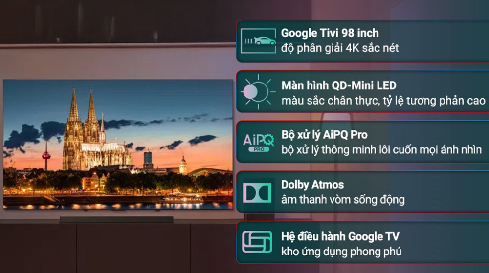 Google tivi TCL QD-Mini LED 4K 98 Inch 98C855 - Hàng chính hãng