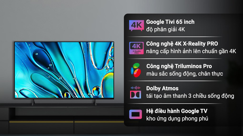 Google Tivi Sony 4K 65 inch K-65S30 - Hàng chính hãng