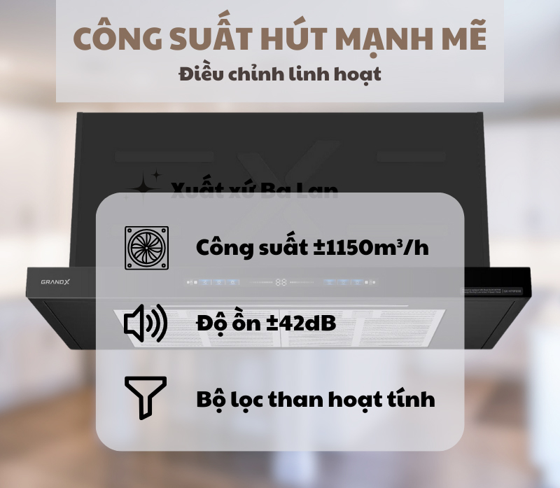 Hút mùi âm tủ , tự động mở cửa GrandX GX H80F85B - Hàng chính hãng