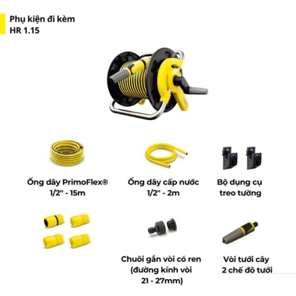 Guồng dây tích hợp vòi tưới cây 15 mét Karcher HR 1.15 - Hàng chính hãng