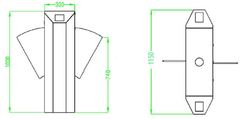 Kích thước của hàng rào bán tự động FlapBarrier ZKTeco FBL 2222