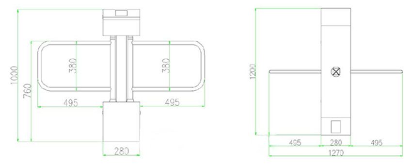 Kích thước của hàng rào Swing Barrier bán tự động ZKTeco SBTL2200