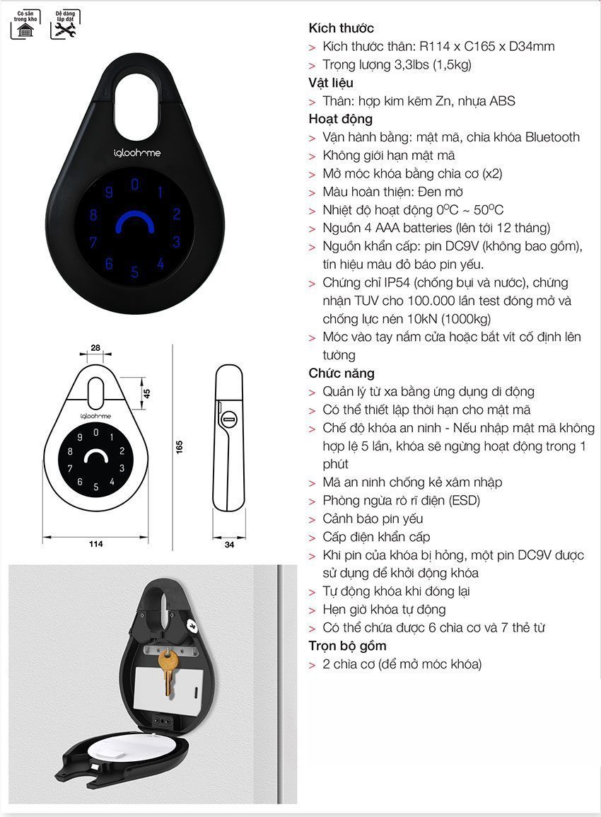 Hộp khóa thông minh Hafele Igloohome EK5500-TB 912.05.381 - Hàng chính hãng