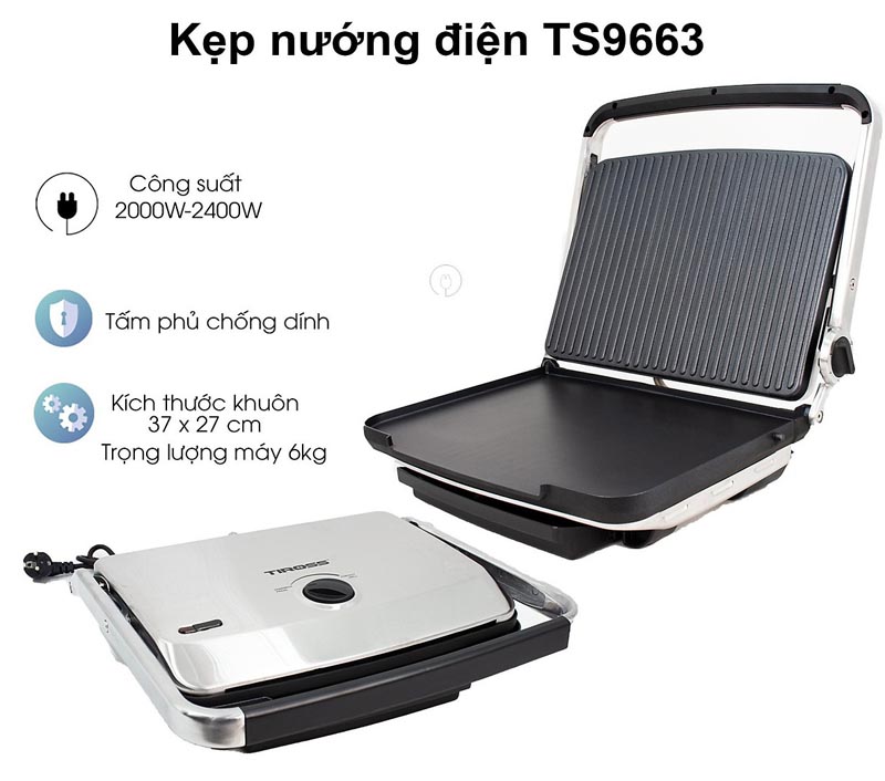 Kẹp nướng điện đa năng Tiross TS9663 - Hàng chính hãng