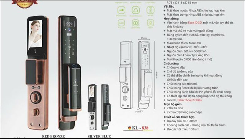 Khóa cửa nhận diện khuôn mặt Kassler KL-838 - Hàng chính hãng