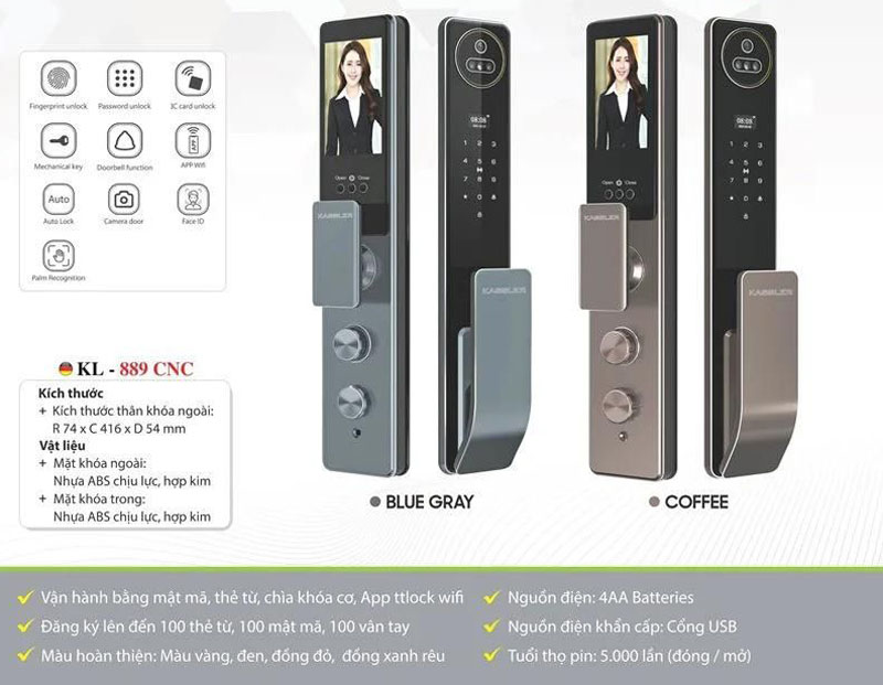Khóa cửa vân tay Kassler KL-889 CNC - Hàng chính hãng