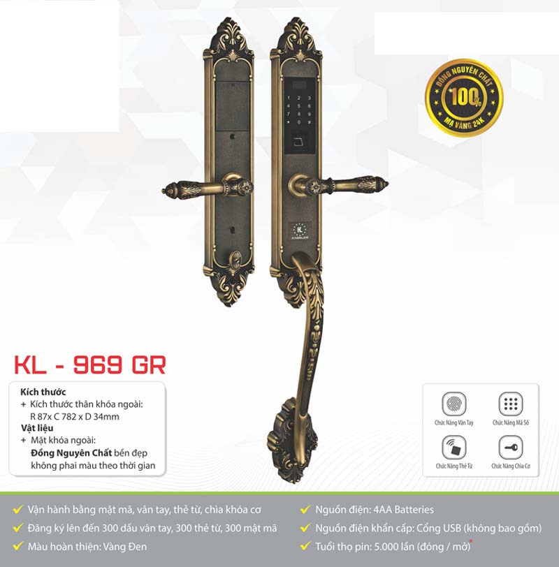 Khóa đại sảnh vân tay Kassler KL-969GR - Hàng chính hãng