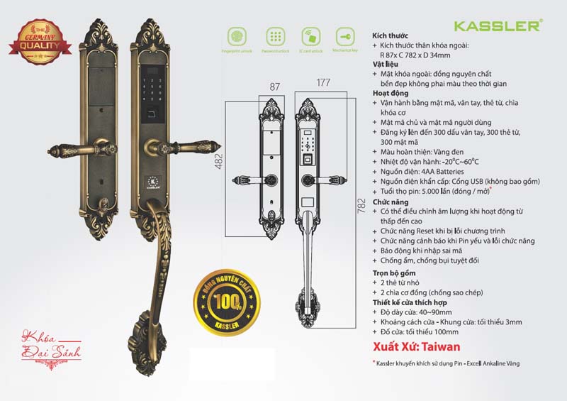 Khóa đại sảnh vân tay Kassler KL-969GR - Hàng chính hãng