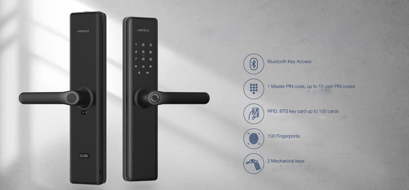 Mở cửa bằng mã số, vân tay, thẻ từ, chìa cơ, app điện thoại