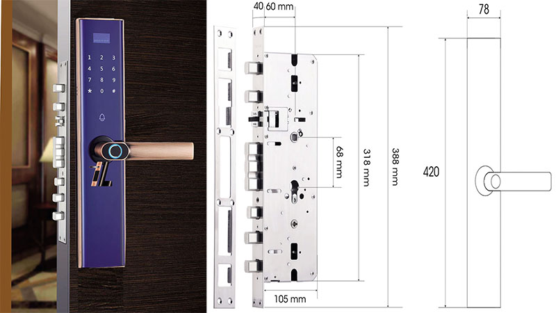 Kích thước của Khóa điện tử Demax SL650