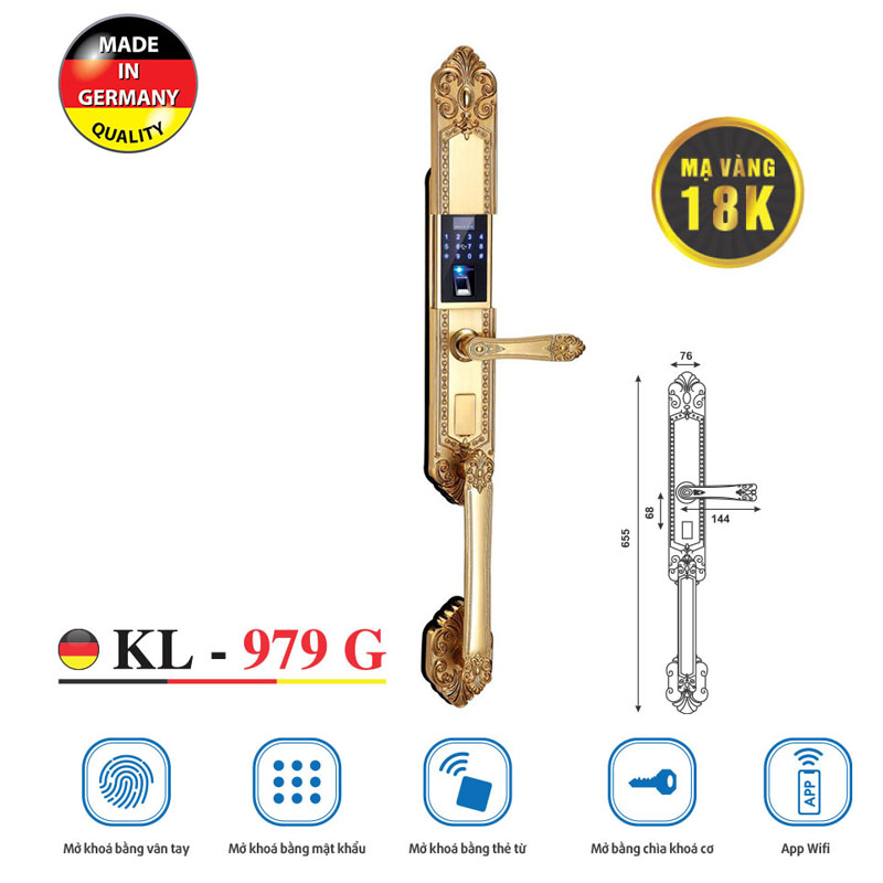 Khóa cửa vân tay đại sảnh Kassler KL-979G - Hàng chính hãng