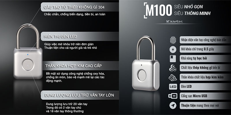 Khóa móc điện tử Kaadas M100 - Hàng chính hãng