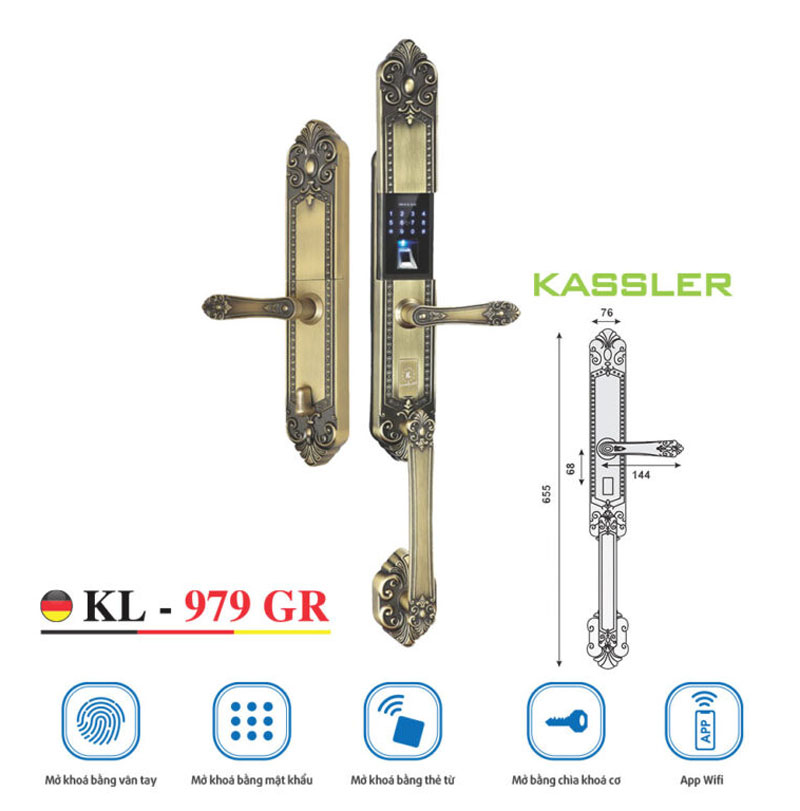 Khóa cửa đại sảnh vân tay Kassler KL-979GR - Hàng chính hãng
