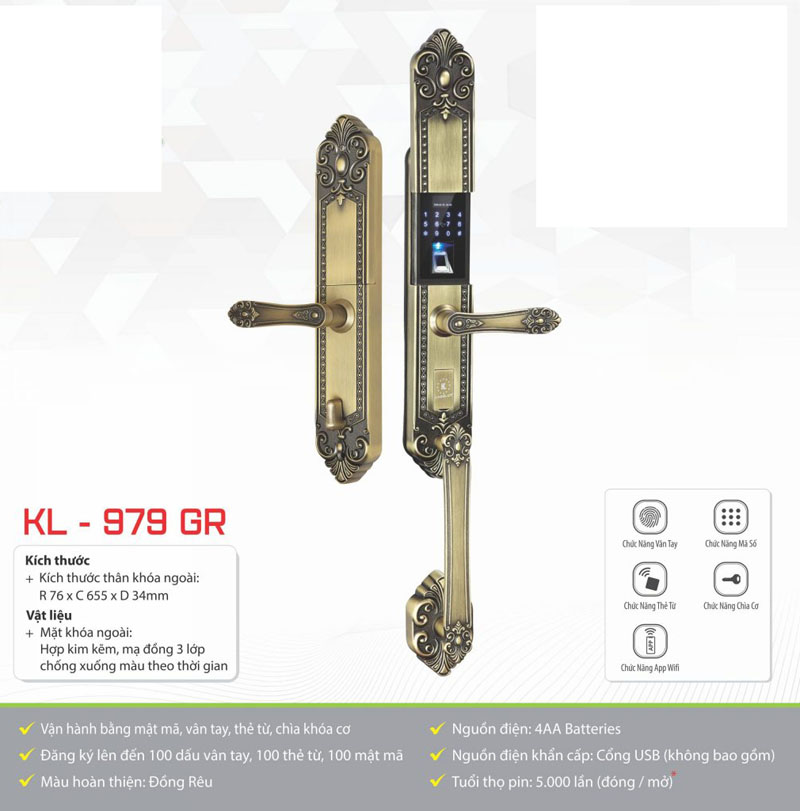 Khóa cửa đại sảnh vân tay Kassler KL-979GR - Hàng chính hãng