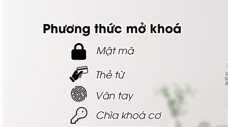 Mở khóa bằng mật mã, vân tay, thẻ từ, chìa khóa cơ, do đó sản phẩm vừa mang tính tiện lợi, vừa mang tính bảo mật cực cao