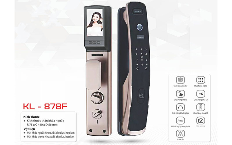 Khóa vân tay nhận diện khuôn mặt Face ID Kassler KL-878F APP - Hàng chính hãng