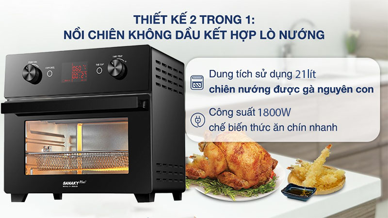 Lò chiên nướng không dầu Sanaky VH-2088S2D - Hàng chính hãng