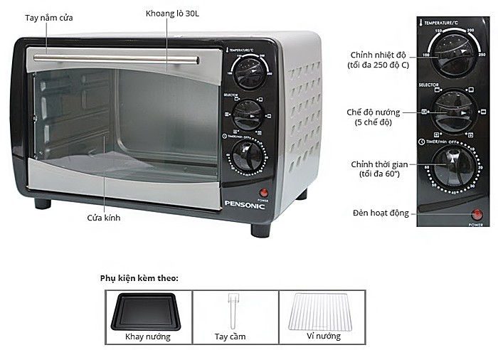 Lò nướng Pensonic AE-300N - Dung tích 30L - Hàng chính hãng