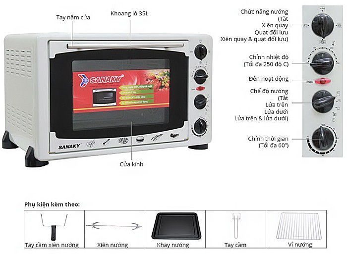 Lò nướng Sanaky VH-359B - Dung tích 35L - Hàng chính hãng