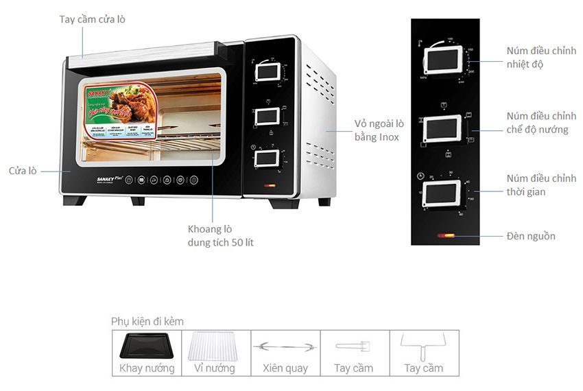 Chi tiết của lò nướng đa năng Sanaky VH-5099N2D
