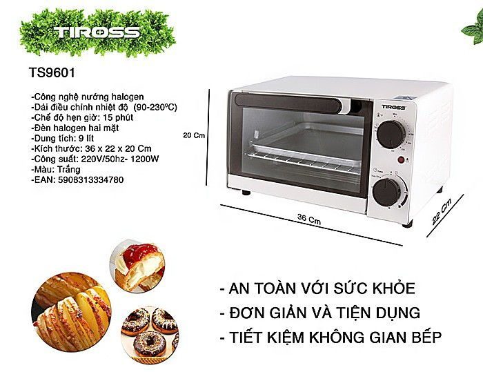 Lò nướng Tiross TS9601 - Dung tích 9L - Hàng chính hãng