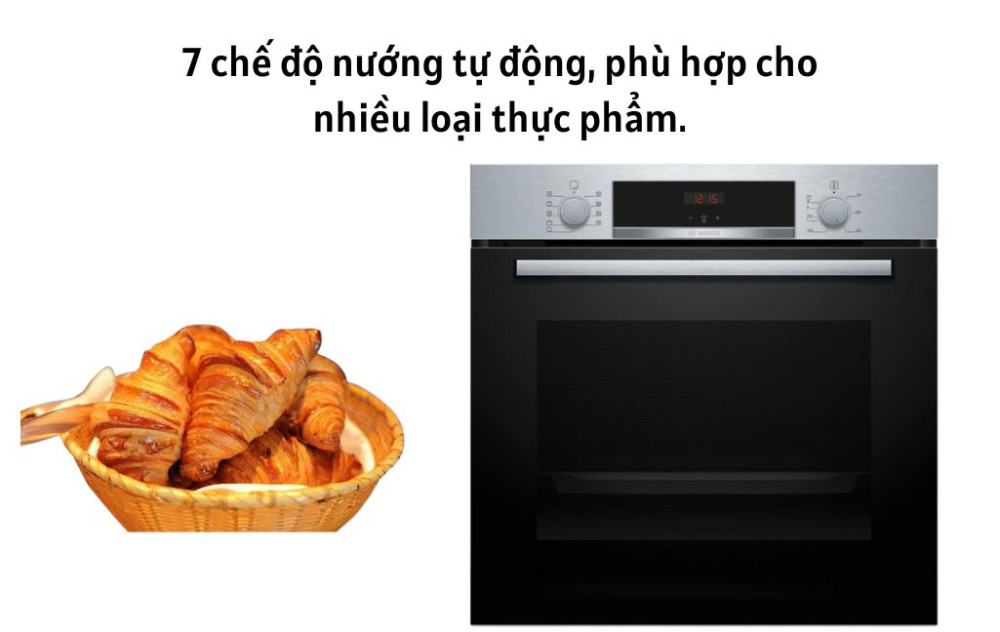 7 chế độ nướng tự động, phù hợp cho nhiều loại thực phẩm.
