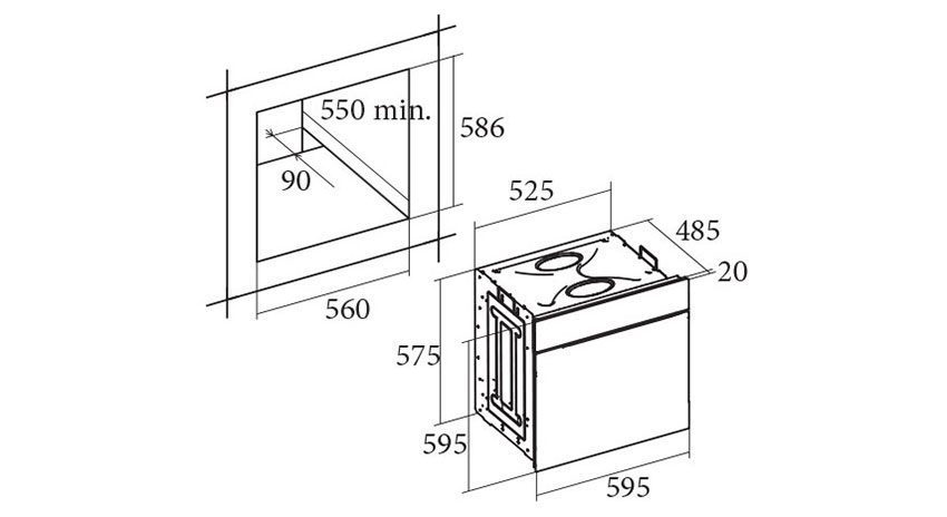 Kích thước của lò nướng âm tủ Cata CDP 780 AS WH