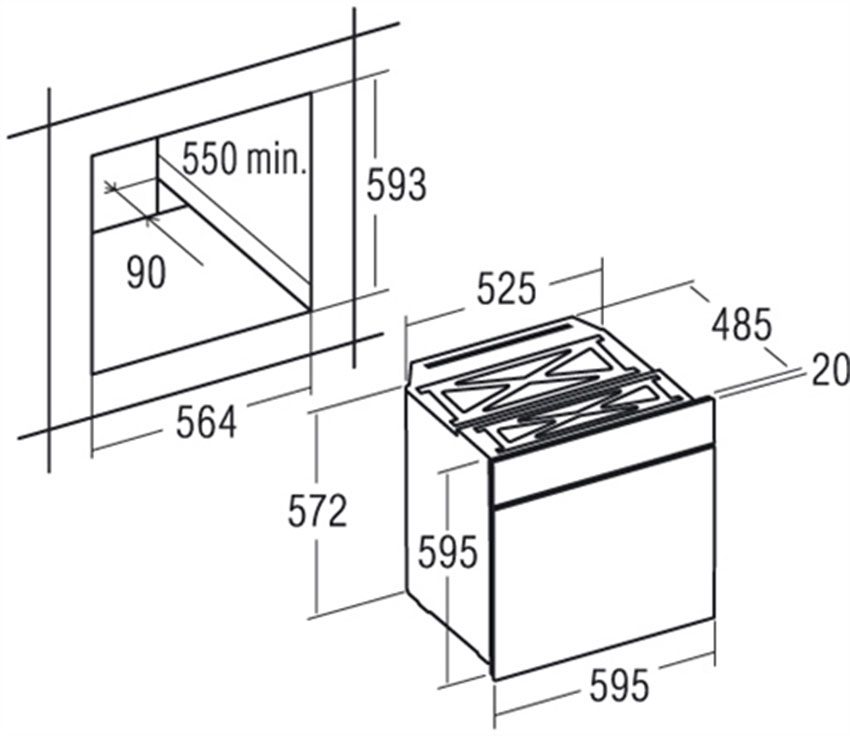 Kích thước của lò nướng âm tủ Cata HGR 110 AS WH