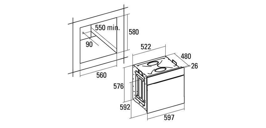 Kích thước của lò nướng âm tủ Cata ME 605 IX