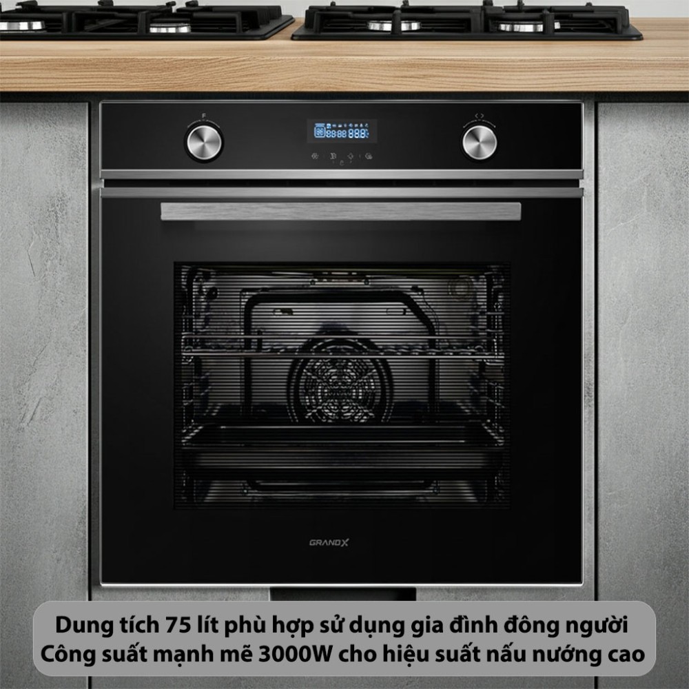 Lò nướng âm tủ GrandX GX75V8 dung tích phù hợp sử dụng cho gia đình