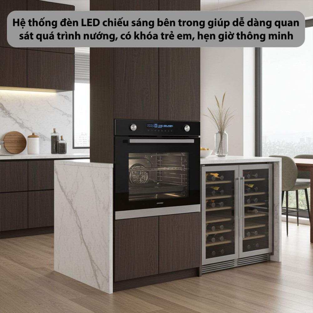 Lò nướng âm tủ GrandX GX75V9 hệ thống đèn LED chiếu sáng tiện lợi