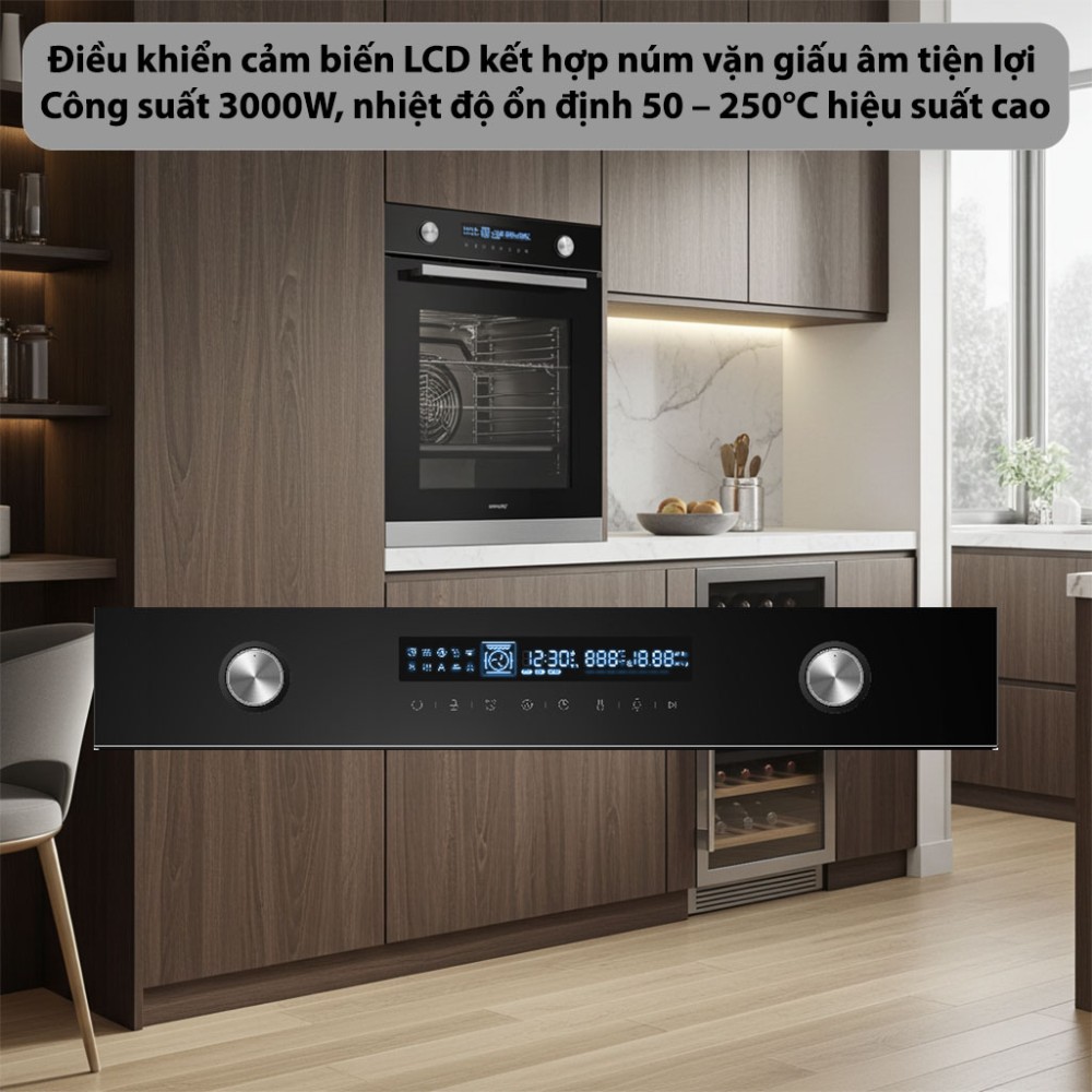 Lò nướng âm tủ GrandX GX75V9 điều khiển điện tử hiện đại dễ sử dụng