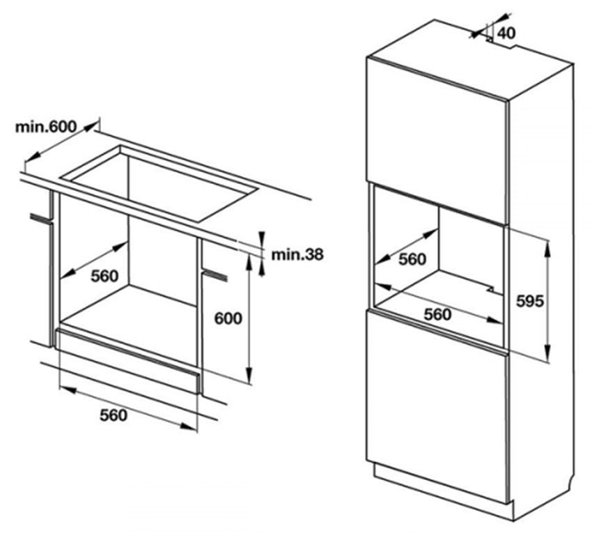 Kích thước của lò nướng Hafele HO-K60B 534.05.581