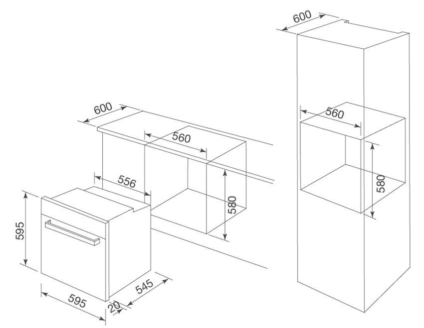 Kích thước của lò nướng âm tủ Malloca MOV-655EST