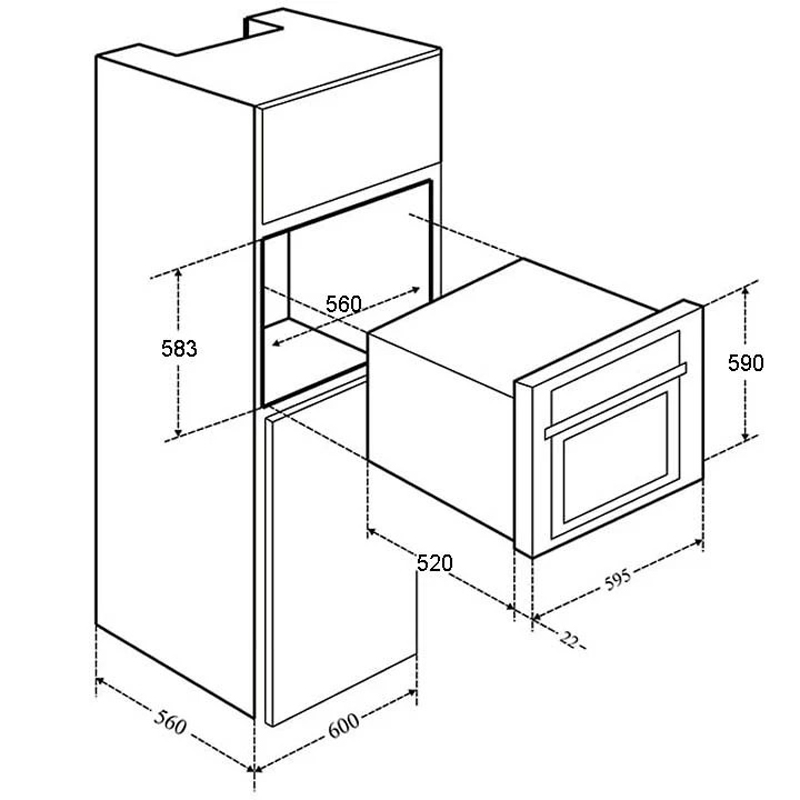 Kích thước lắp đặt của lò nướng âm tủ Canzy CZ-06AU
