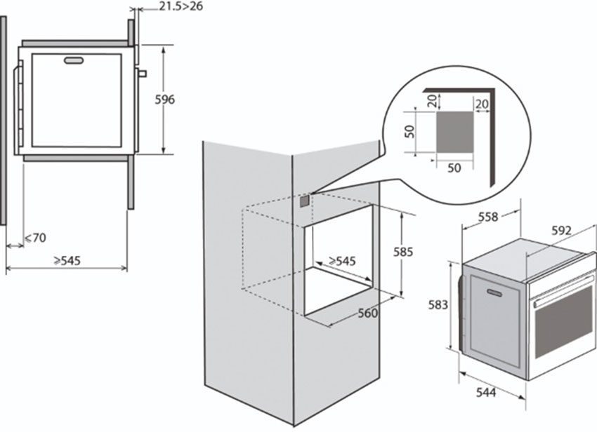 Kích thước của lò nướng đa năng Brandt BXE6538XS