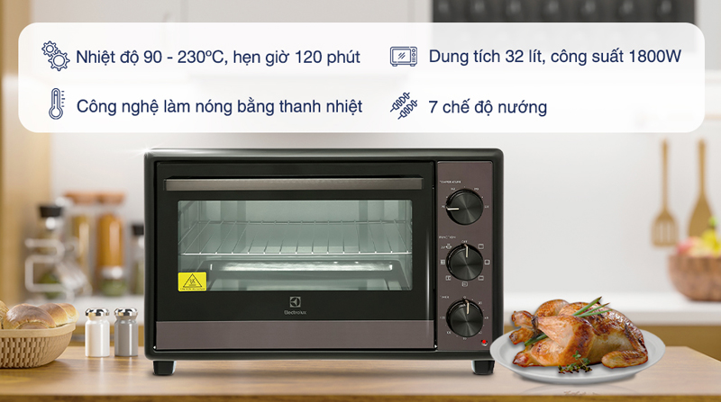 Lò nướng để bàn Electrolux EOT3218XG - Hàng chính hãng