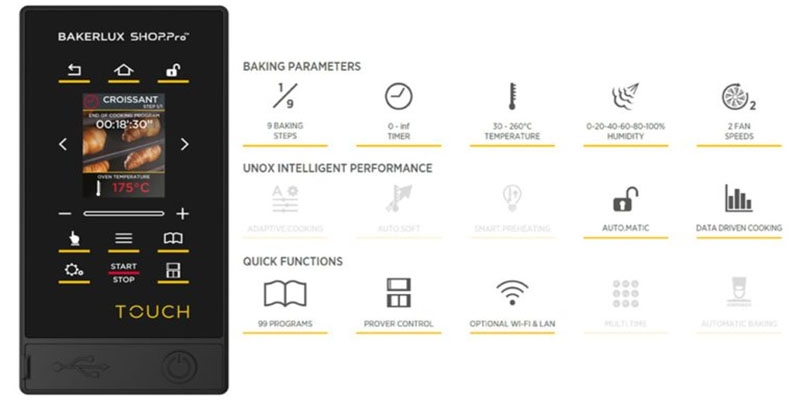 Bảng điều khiển của Lò nướng điện đối lưu Unox XEFT-04HS-ETDV