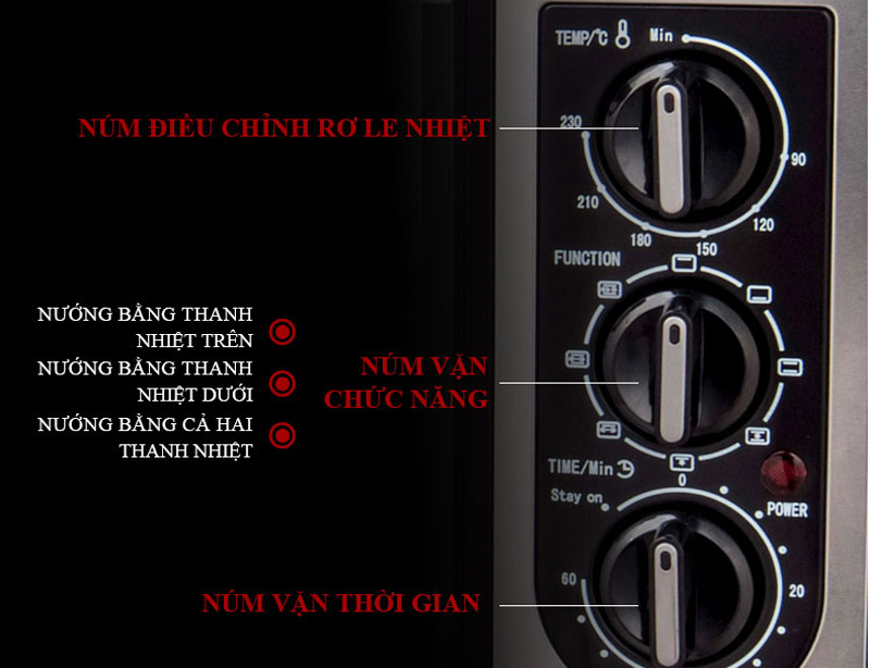 Dễ dàng điều chỉnh nhiệt độ và thời gian món ăn bằng núm xoay