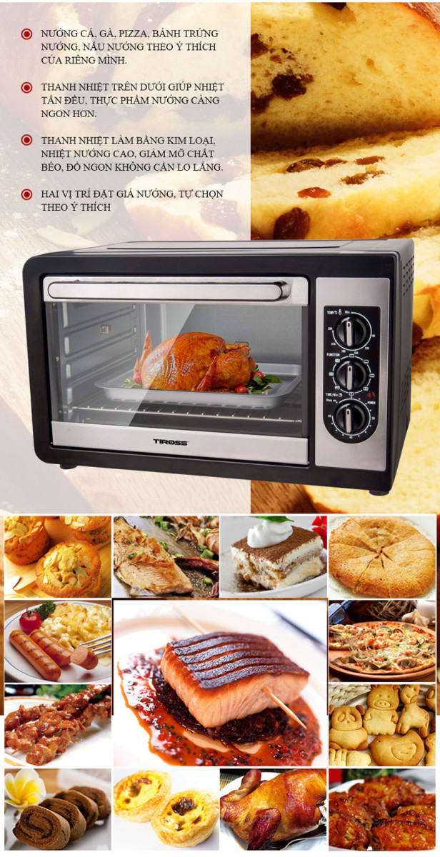 Chế biến được nhiều món ăn ngon chỉ với 1 sản phẩm lò nướng điện Tiross TS9609