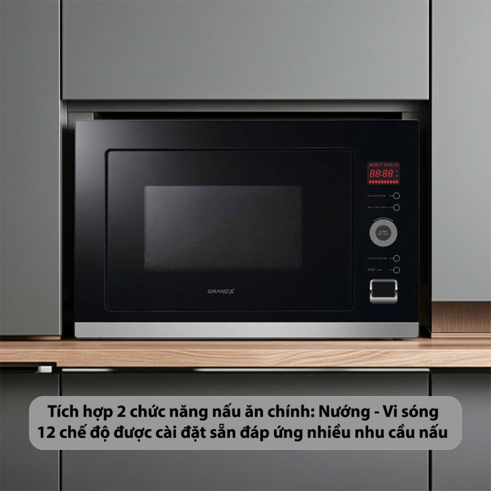 Lò nướng tích hợp lò vi sóng âm tủ GrandX GX30MW5 12 chế độ được cài đặt sẵn tiện lợi