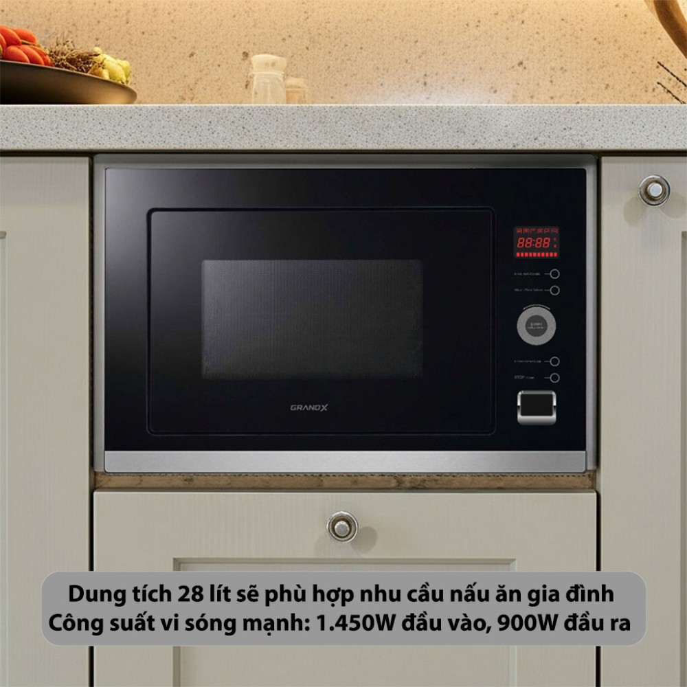 Lò nướng tích hợp lò vi sóng âm tủ GrandX GX30MW5 công suất mạnh mẽ, dung tích phù hợp gia đình