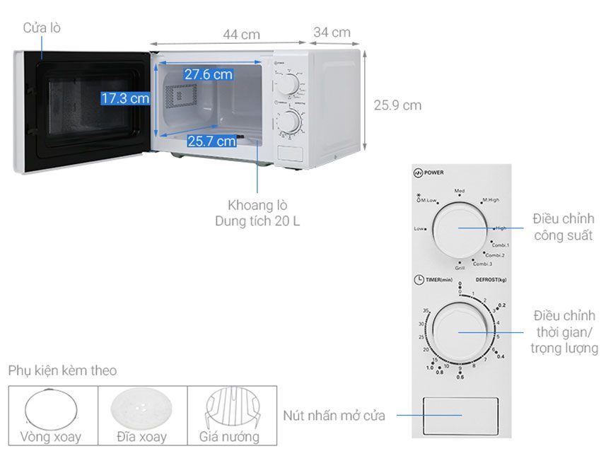 Chi tiết của lò vi sóng Midea MO-MG2019C