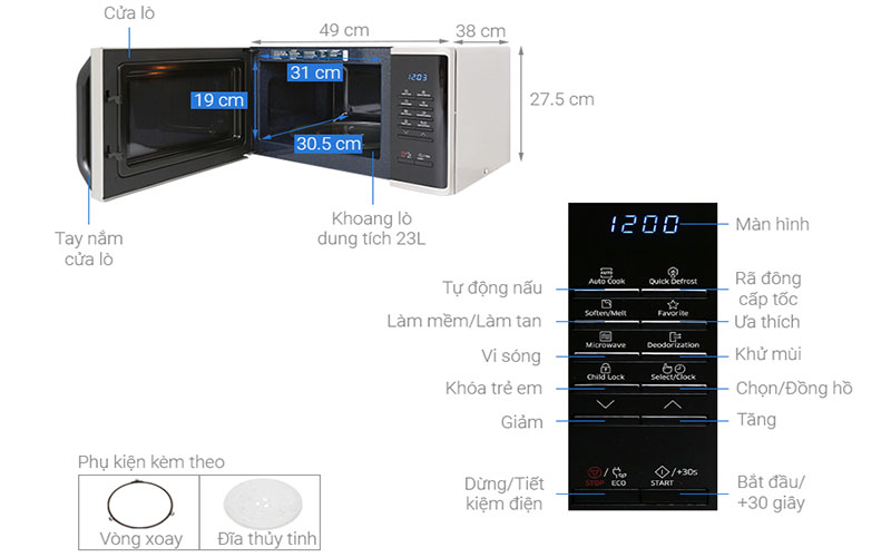 Lò vi sóng Samsung MS23K3513AS/SV - Hàng chính hãng